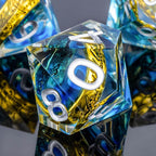 OUKELANWO Magic Lord Rings DND Dice Set with Box, 7Pcs Resin LOTR D&D Dice Set for Role Playing Game, Blue Dungeons Dragons D and D Sharp Edge Dice D20 D12 D10 D8 D6 D4