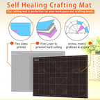 A2 Cutting Mat around 18" x 24", Self Healing Double Sided 5-Ply Mat for Crafts, Fabric, Sewing, Quilting, Workbench, Scrapbooking, Projects - Black/Gray