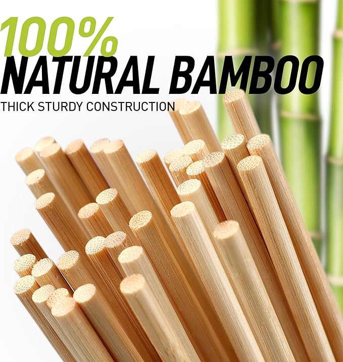 Zulay Kitchen Authentic Bamboo Skewers - 100, 10" Roasting Sticks - 5mm Heavy-Duty Bamboo Skewers - Thick Bbq Sticks - Ideal for Grilling & Camping