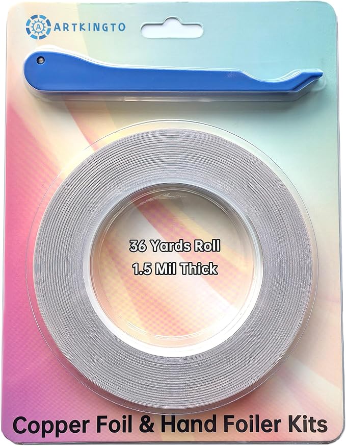 7/32 Inch Black Back Copper Foil for Stained Glass, 1.5 Mil Thick, 36 Yards 2 Rolls, with Copper Foil Hand Foiler