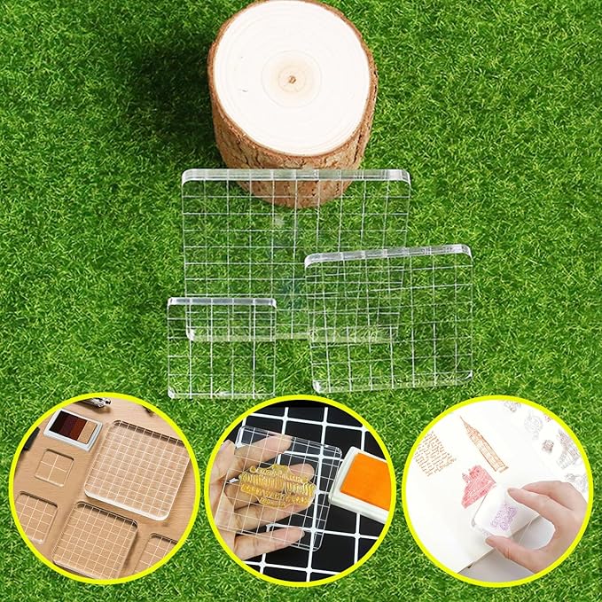 3Pcs Clear Stamp Blocks Set, Square Acrylic Blocks for Stamping With Grid Lines, Tools for Scrapbooking Crafts