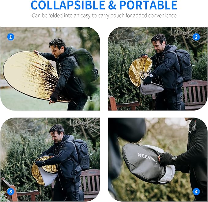 NEEWER 32-Inch 80CM Portable 5 in 1 Translucent, Silver, Gold, White, and Black Collapsible Round Multi Disc Light Reflector for Studio or any Photography Situation