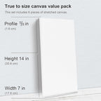 PHOENIX Long Stretched Canvas for Painting 7x14 Inch/6 Value Pack, 8 Oz Triple Primed, 5/8 Inch Profile, 100% Cotton White Blank Canvas, Rectangular Framed Canvas for Oil Acrylic & Pouring Art