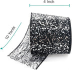 CT CRAFT LLC Sparkling Glitter Mesh Wired Ribbon 4" x 10 Yards Black for Christmas Home Decor Bow Gift Wrapping DIY Crafts Wreath