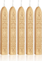 Yoption 5 Pcs Metallic Light Gold Sealing Wax Sticks with Wicks for Wax Seal Stamp, Wedding Invitations, Gift Wrapping, Christmas