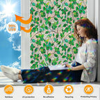 Window Privacy Film Stain Glass Window Film Rainbow Window Film Window clings Non-Adhesive Reusable Decorative for Room (Greenery Leaf, 45.2 x 78.7 in)