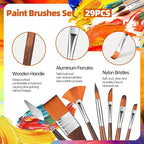 29 pcs Paint Brush Set,GETHPEN Acrylic Paint Brushes,Artist Series with Wide Flat,Round, Filbert, Flat, Fan,Angle,Dagger,Cat Tongue,Detail Brush,Rigger for Oil,Acrylic Canvas Paintings,Face Painting