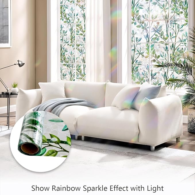 LEMON CLOUD Window Privacy Film, Stained Glass Window Film, Decorative Rainbow Window Clings, Static Cling Non Adhesive Door Stickers, Anti-UV Sun Blocker Heat Control for Home 29.5 x 78.7 inches