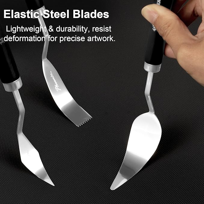 PHOENIX High Flexible Palette Knife Set, 5 Pieces Stainless Steel Painting Knives (32,34,50,46,53) Art Knife with Wood Handle, Paint Spatula for Oil Acrylic Paint