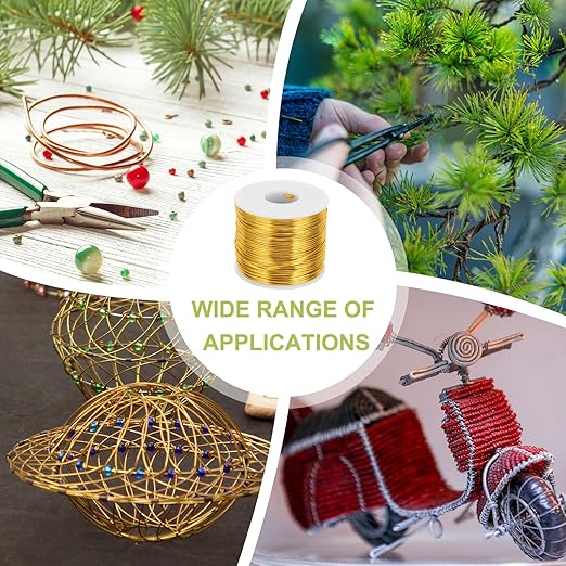 MECCANIXITY 18 Gauge Anodized Aluminum Craft Wire Bendable Bonsai Training Wire 492 Feet 1mm for Sculpting Crafts Wreath Floral Beading Jewelry Making, Gold Tone
