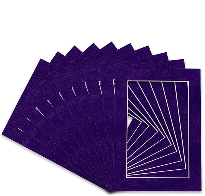Pack of 25 Acid Free 11x14 Mats Bevel Cut for 8.5x11 Photos - Purple Crocus Suede Precut Matboards For Pictures, Photos, Framing - 4-ply Thickness