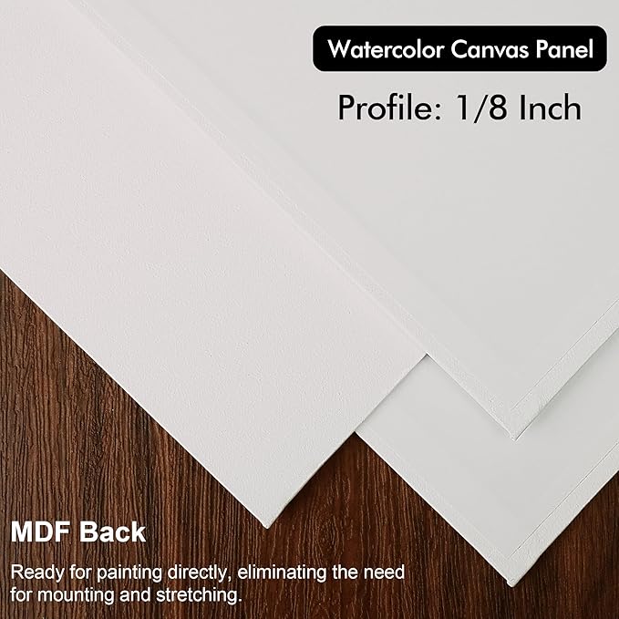 PHOENIX Watercolor Canvas Boards for Painting - 10x10 Inch/6 Pack, 100% Cotton Water Color Square Canvas Panels, 8 Oz. / 260g White Blank Medium Texture Flat Canvases for Water Based Paints