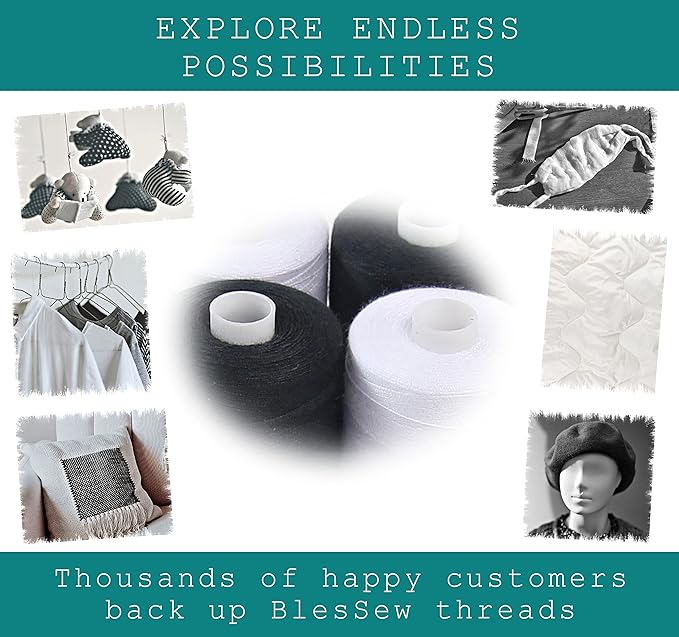 Black & White Sewing Thread - 6 Spools of Polyester Thread for Sewing Machine for Beginners, Hand Stitching & Quilting - 1000 Yards Per Spool