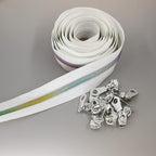 Leekayer #5 Metallic Nylon Coil Zippers by The Yard Colorful Teeth Zipper Bulk 10 Yards White Tape with 25pcs Silver Sliders for DIY Sewing Tailor Craft Bag(White)