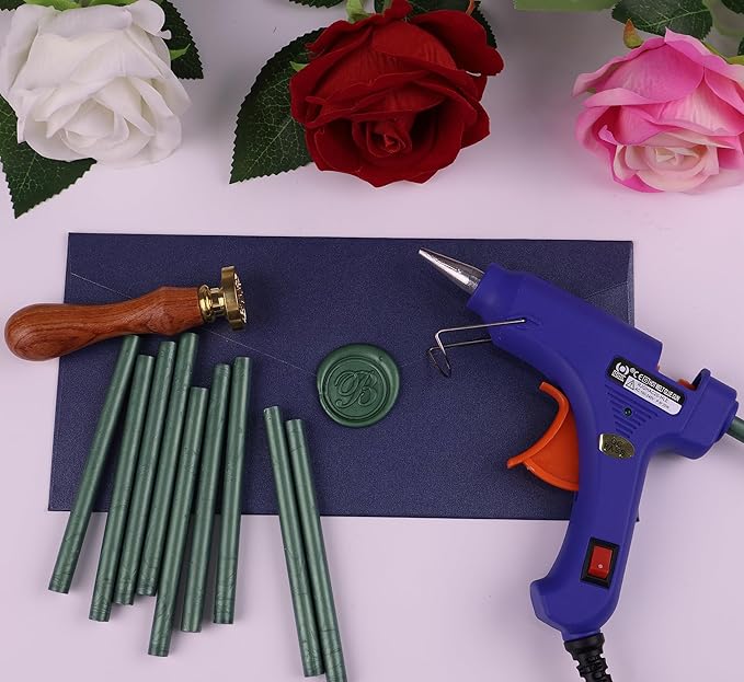 30 Pieces 7mm Sealing Wax Sticks for Glue Gun,PORXFLY Mini Wax Seal Sticks Great for Seals Stamp,Cards Envelopes,Wedding Invitations,Gift Wrapping,Wine Packages (Pine Green)