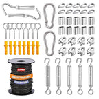 1/16" Wire Rope Kit,30M/100FT Black Vinyl Coated 304 Stainless Steel Cable,String Light Hanging Kit with Turnbuckle for Outdoor,Garden Wire(55 Pack)
