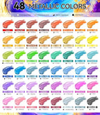 64 PCS Metallic Acrylic Paint Set with 12 Brushes, 2 Knives & Palette, 48 Colors (2oz/60ml) Art Craft Paint for Adults Kids Artists Beginners, Halloween Pumpkin Canvas Ceramic Rock Painting Kit