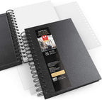 ARTEZA Watercolor Sketchbook Set, 3-Pack, 64 Pages per Book, 5.5 x 8.5 Inches, Black Hardcover Spiral Notebooks, 140-Pound Premium Watercolor Paper for Artists