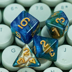 7-Die DND Dice Set Polyhedral Dice Set with a Leather Dice Bag, D&D Dice Set for Dungeons and Dragons, RPG Table Games (Blue Yellow/Glitter)