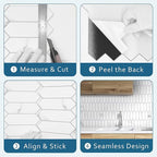 SUNWINGS Backsplash Tile for Kitchen Peel and Stick, Stone Composite Self Adhesive Tiles Faux Marble Pattern Long Hexagon Mosaic Wall Tile for Kitchen, 12 Inch x 11.22 Inch 10 Sheets White Marble