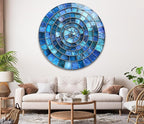 My Photostation.com 15.8''(40cm) Diameter Blue Aqua Spiral Harmony Round Glass Wall Art Tempered Glass Printing Wall Decor Large Wall Art Wall Hangings
