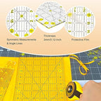 Quilting Ruler, 8 Piece Acrylic Quilting Templates, Sewing Ruler, Fabric Cutting Ruler with Non-Slip Rings, Quilting and Sewing (6"x17", 3"x17", 2"x16", 1.5"x12", 1"x12", 1"x6", 8"x3") (Yellow)