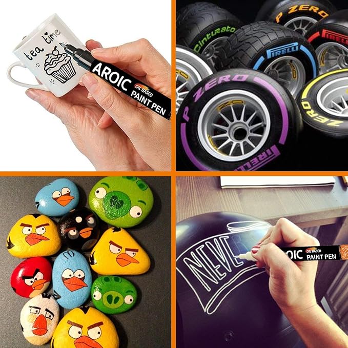 AROIC 48 Pack Oil-Based Paint Markers Medium Tip - Low Odor Rock Painting Pens for Wood, Metal, Plastic, Glass, Canvas, Ceramic Surfaces | 2025 Artist Professional Kit