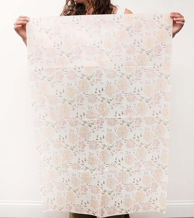 White Floral Tissue Paper for Gift Bags and Packaging, 28 Large Sheets Bulk Pack, White and Pink Flower Pastel, Bridal Wrapping Paper for Wedding or Girl Baby Shower, decoupage, stuffing paper