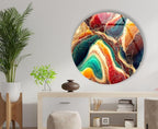 My Photostation.com 31.5''(80cm) Diameter Colorful Marble Swirl Round Wall Art Abstract Glass Decor with Earthy Tones & Gemstone Texture