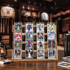 Emfogo Card Display Stand, 4-Tier Trading Card Display, Wooden Graded Baseball Sports Card Display, Trading Card Display Case for Card Collection & Show (Brown)