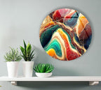 My Photostation.com 39,4''(100cm) Diameter Colorful Marble Swirl Round Wall Art Abstract Glass Decor with Earthy Tones & Gemstone Texture