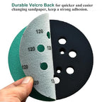 5-Inch 8-Hole Wet Dry Sanding Discs 120 Grit, Polyester Film Backed Heavy-Duty Hook and Loop Sandpaper for Random Orbital Sander, 50-Pack