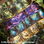 Forest-Themed Seamless Washi Tape Scrapbook Kit – 6 Rolls with Cottage, Waterfall & Fairy Forest Designs for Journaling, DIY Crafts, Gift Wrapping, Card Making and Decoration