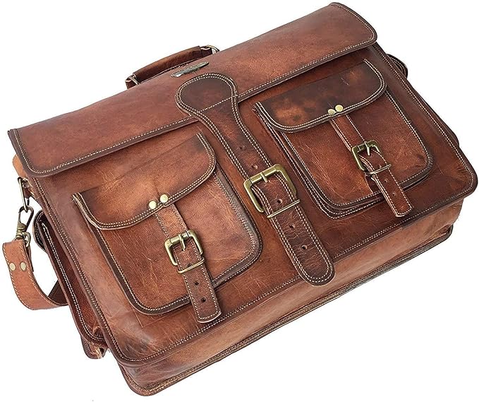 cuero Leather Messenger Bag for Men, 18 Inch Laptop Crossbody, Handmade Leather Shoulder Satchel Bag for Men, Full Grain Business Briefcase for Office/Work/Travel - Vintage Brown