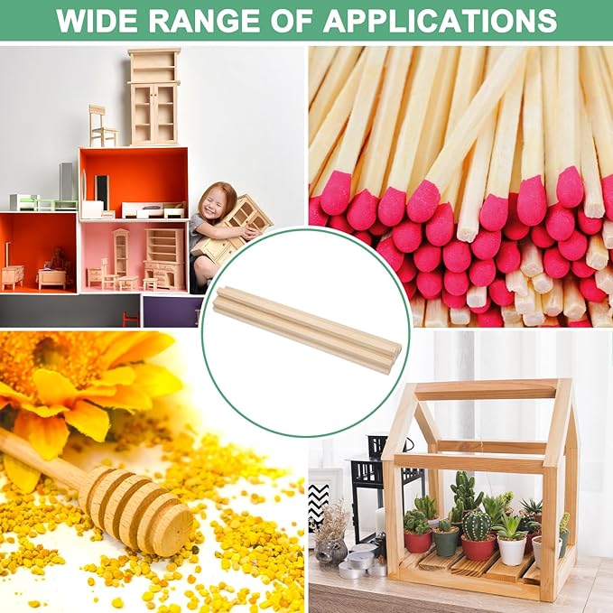 10-Pack Wood Square Dowel Rods, 25/64 x 12 Inch Unfinished Wooden Square Dowel Rod, Hardwood Square Dowel Sticks for Crafts/DIY Projects/Models Making [Wood Color]