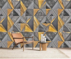 AFZEVEB-3D Geometric Wall Mural Gray and Gold Wallpaper for Bedroom 136"x96"(Not Peel and Stick)