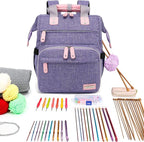 Crochet Backpack,Knitting Bag Backpack Yarn Storage Organizer Travel Crochet Bag with USB Charging Port,Large Yarn Tote Bag, Purple, Crochet Backpack, Travel