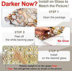 3D Stained Glass Window Privacy Film, Heat Control UV Blocking Static Cling Decorative Window Film for Bathroom,Front Door,Home Non Adhesive 23.6 x 35.4 inches Golden Filigree