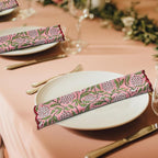 Ridhi Strawberry Pink Hand Block Print Napkins 18" x 18" Set of 4 Reusable Cotton Dinner Napkins for Weddings, Parties & Everyday Dining, Thanksgiving, Christmas, Fall