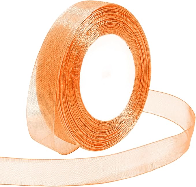 Ribbon for Gift Wrapping 3/4 inch Orange Sheer Organza Ribbon for Flower Bouquet Tulle Thin Chiffon Ribbons for Wedding Invitations Christmas Halloween Presents Decorations Crafts 50 Yards