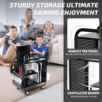 PLKOW Video Game Organizer, Rolling Video Game Storage Rack for Xbox/Switch/PS4/PS5 Accessories, Game Consoles Stand Controllers Holder, Perfect Holiday Present (Black)