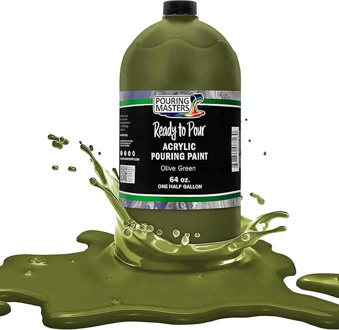 POURING MASTERS Olive Green Acrylic Ready to Pour Pouring Paint - Premium 64-Ounce Pre-Mixed Water-Based - for Canvas, Wood, Paper, Crafts, Tile, Rocks and More
