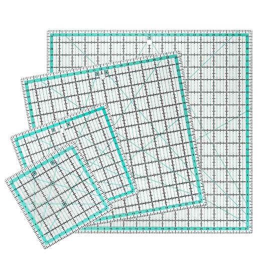 MANUFORE 4pcs Square Quilting Ruler (32cm/24cm/16cm/12cm) Sewing Acrylic Ruler Anti-Slip Metric Ruler DIY Quilting Tools with Clear Printed Lines for Precise Cutting