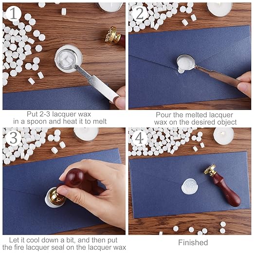 500 Pcs White Wax Seal Beads Set - Octagon Sealing Wax With 4 Tea Candles and 1 Melting Spoon for Crafts, Letters, Wine, Greeting Cards