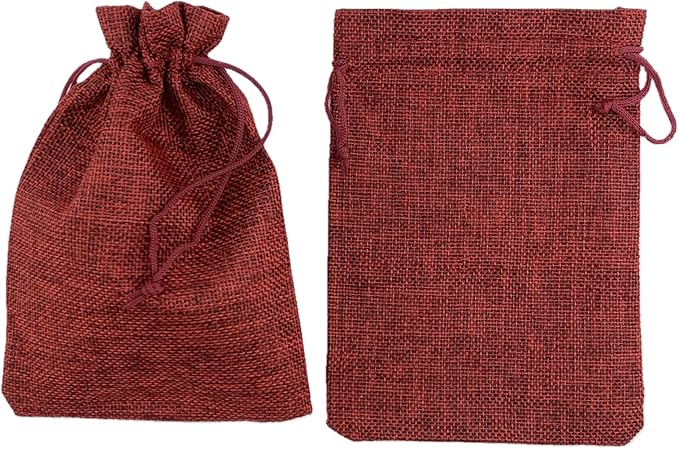 Palmhomee Pack of 25 Burlap Gift Bags with Drawstring Linen Jewelry Pouches Wedding Hessian Jute Bags for Birthday and Treat Pouches Party Wedding Favors Gift (5x7 Inch, Burgundy)