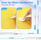 Fabric Markers for Sewing, 5 Count Pack, Includes 2 Water Soluble Fabric Marker 2 Air Erasable Pens 1 Eraser Marker, Disappearing Ink Pen, Sewing Quilting Embroidery Supplies