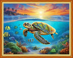 Foxdiviy Stamped Cross Stitch Kits for Beginners Full Range of Cross Stitching 11 CT Printed Cross Stitch Kits for Kids Adults Cross Stitch Patterns Needlepoint Kits-Ocean Turtle 16x20 inch