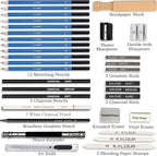 KALOUR 34 Sketching Pencil Set with Sketchbook - Zippered Travel Case - Sketch,Charcoal,Eraser - Art Drawing Supplies for Beginner, Kids,Adults