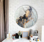 My Photostation.com 20''(50cm) Diameter Gold Details Gray Marble Round Glass Wall Art Tempered Glass Printing Wall Decor Large Wall Art Wall Hangings