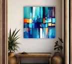 My Photostation.com 48Wx32H'' Blue Vibrant Stained Glass Wall ArtTempered Glass Printing Wall Decor Large Wall Art Wall Hangings